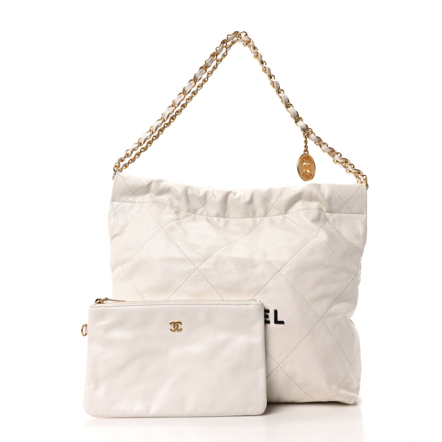 Shiny Calfskin Quilted Small Chanel 22 White Black