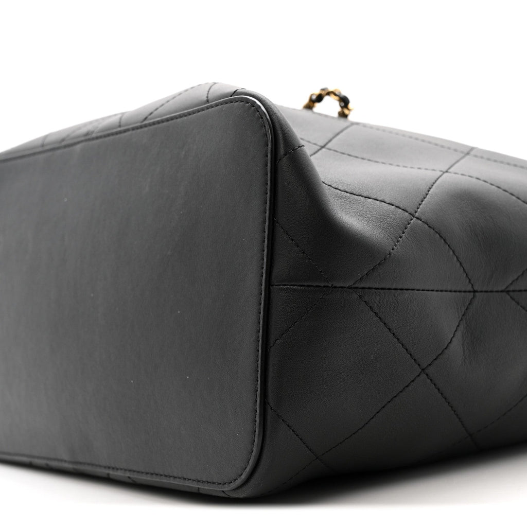 Calfskin Quilted Large Shopping Bag Black