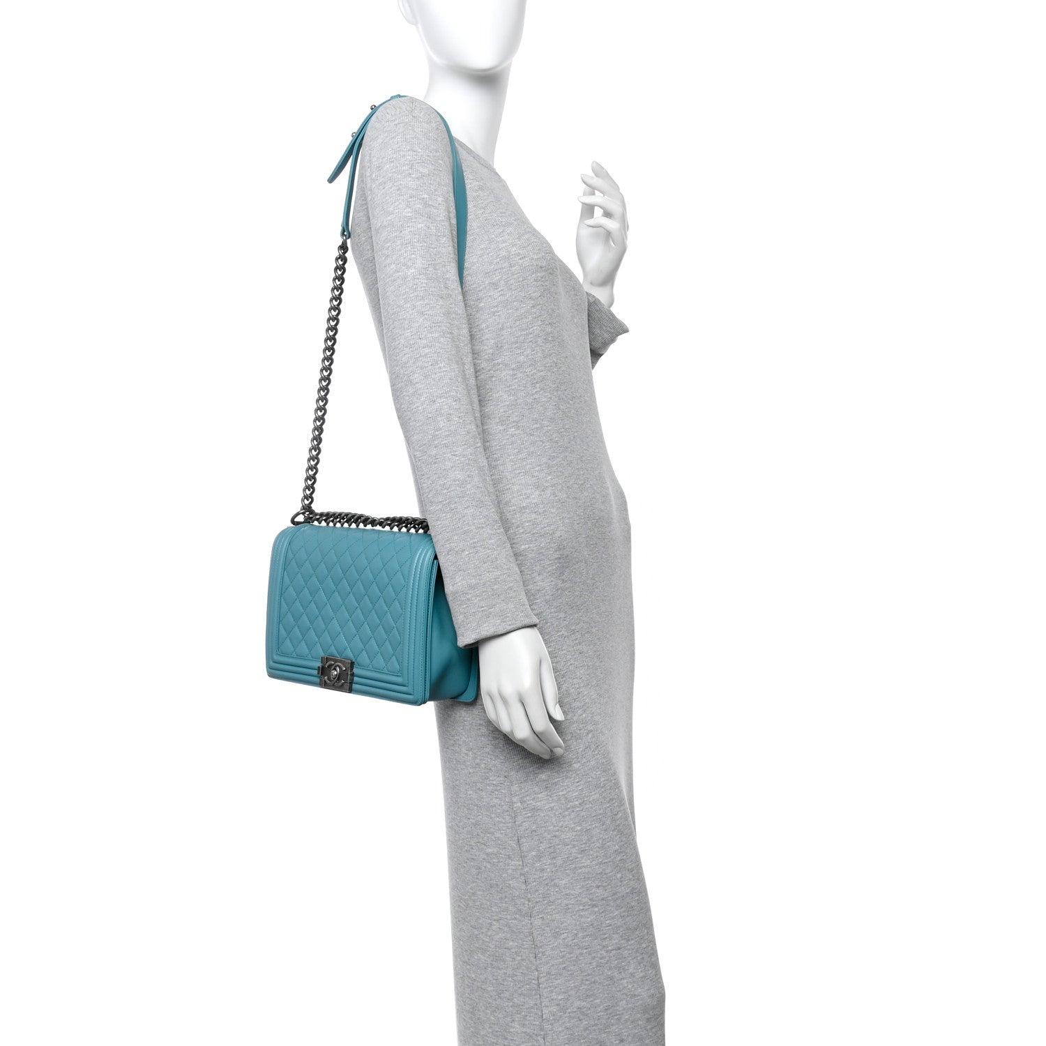 Calfskin Quilted New Medium Boy Flap Blue