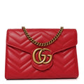 Calfskin Matelasse GG Marmont Chain Wallet Hibiscus Red