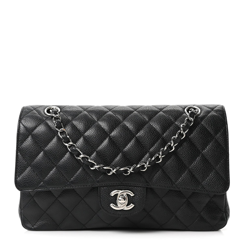 Caviar Quilted Medium Double Flap Black