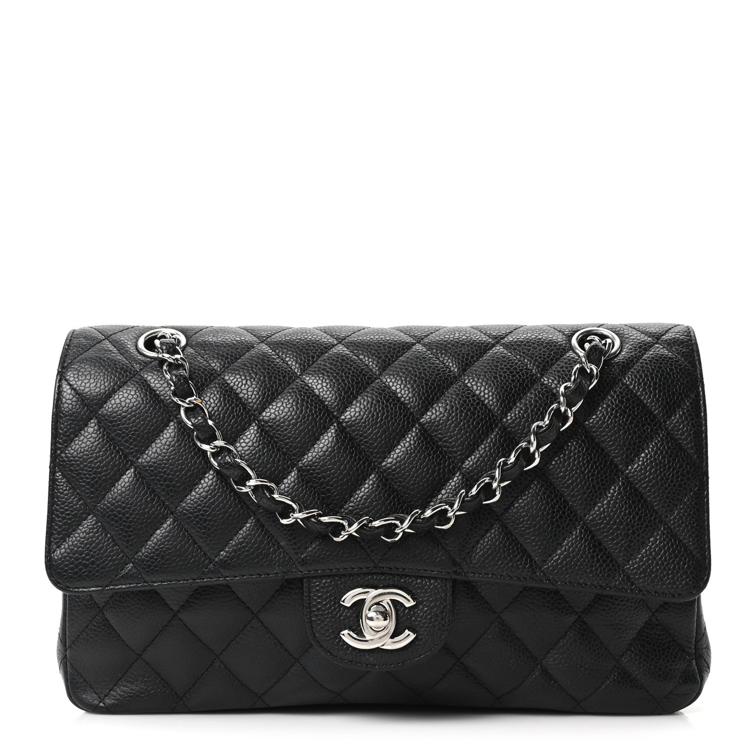 Caviar Quilted Medium Double Flap Black