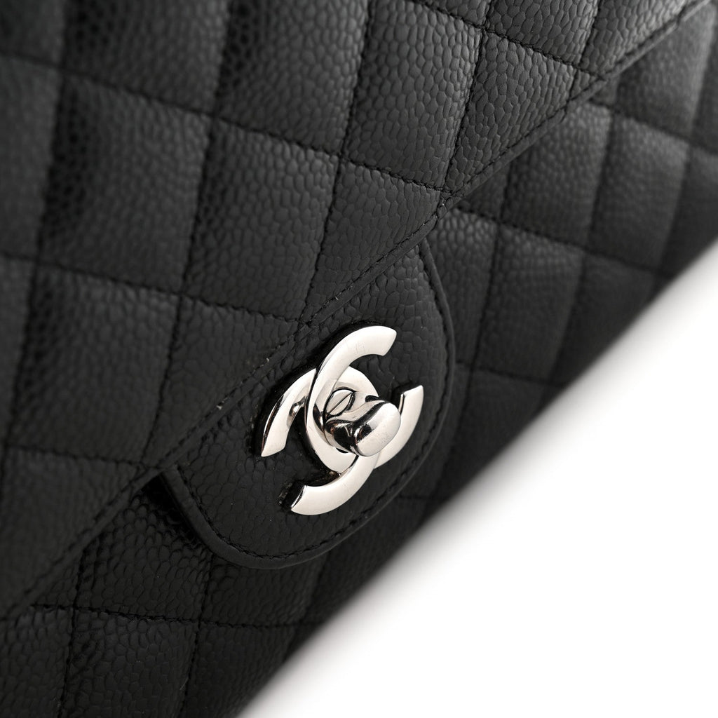 Caviar Quilted Medium Double Flap Black