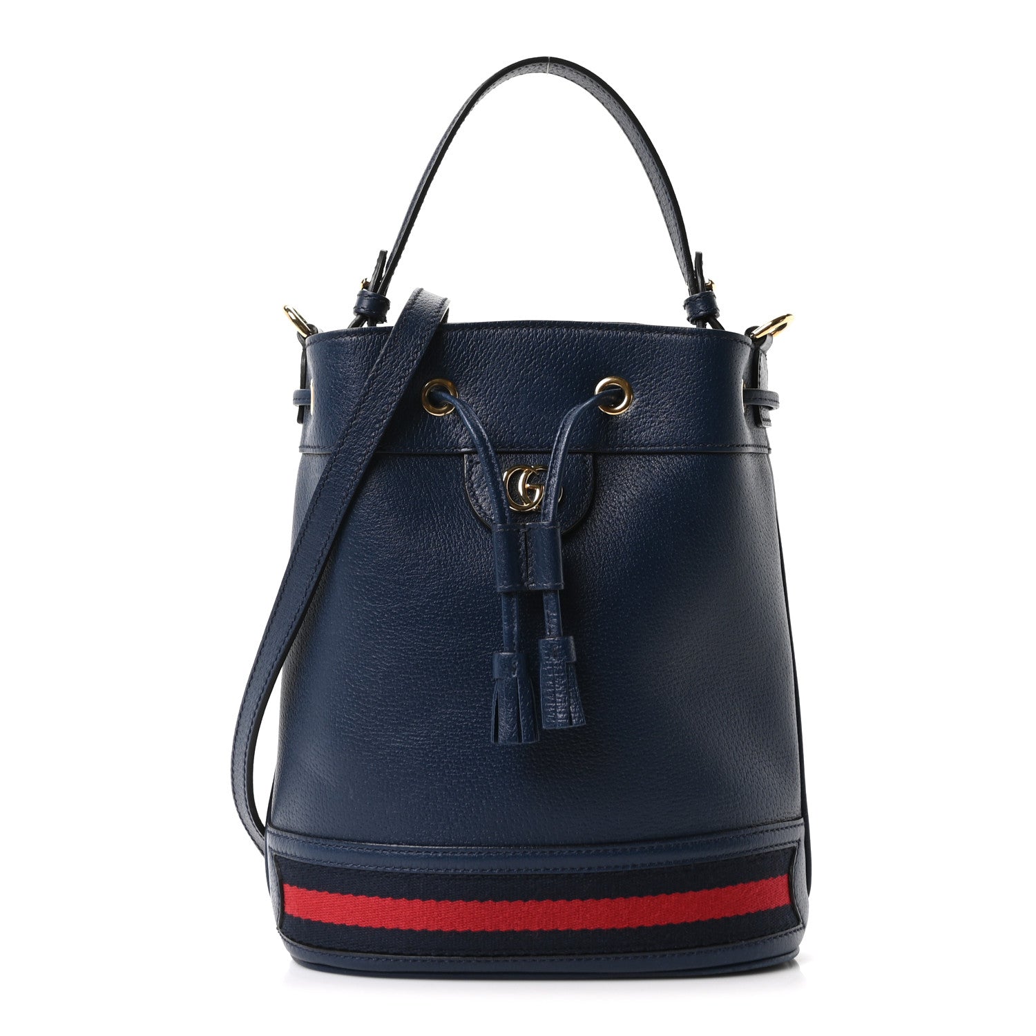 Soft Textured Calfskin Web Small Ophidia Bucket Bag Blue Agata