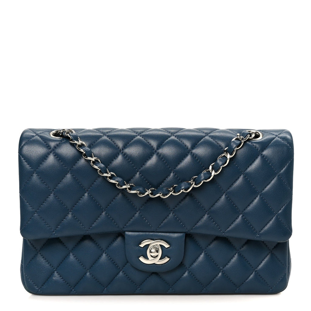 Lambskin Quilted Medium Double Flap Navy
