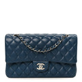 Lambskin Quilted Medium Double Flap Navy