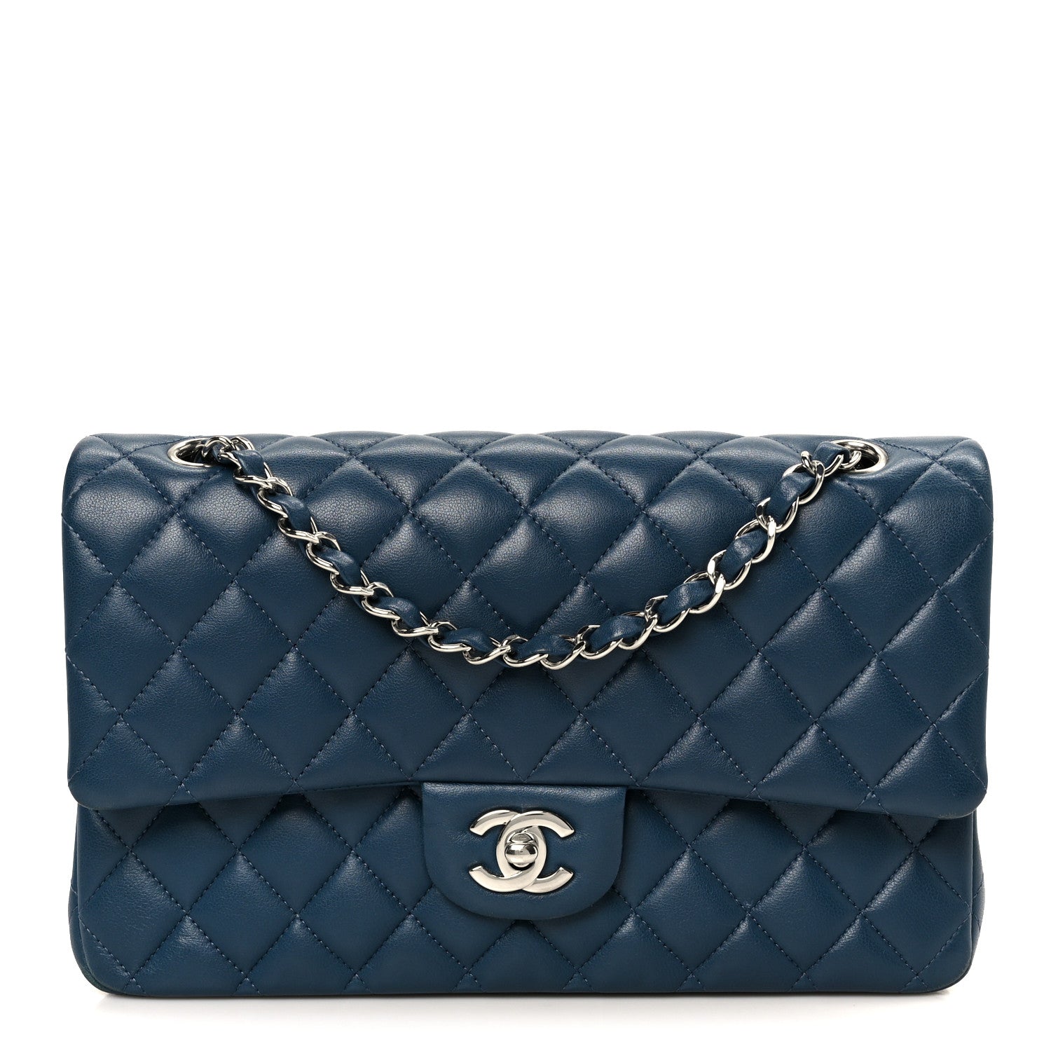 Lambskin Quilted Medium Double Flap Navy