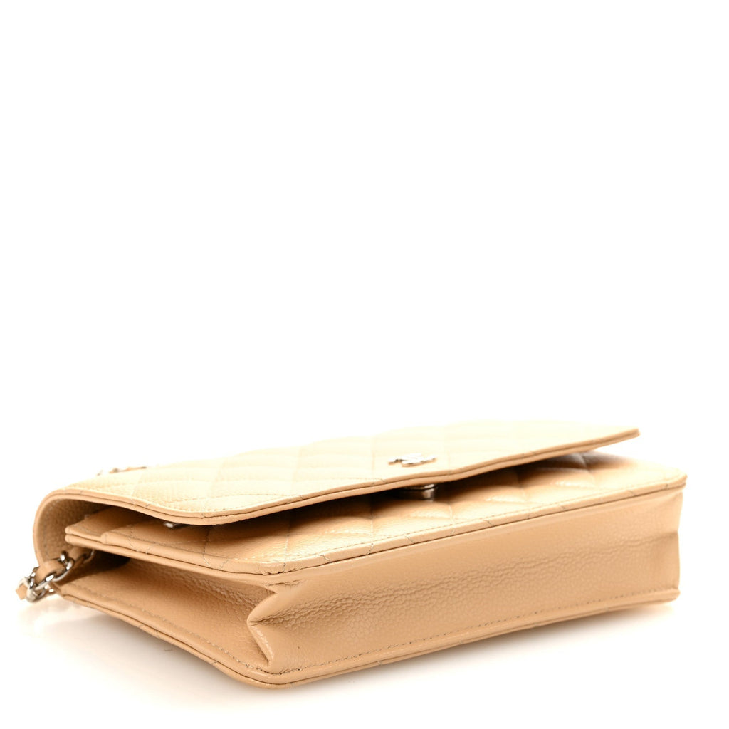 Caviar Quilted Wallet on Chain WOC Beige