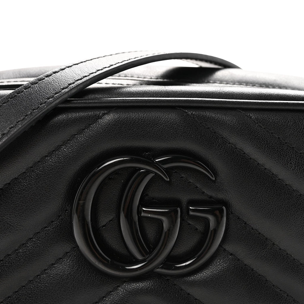 Calfskin Matelasse Monochrome Small GG Marmont Chain Shoulder Bag Black