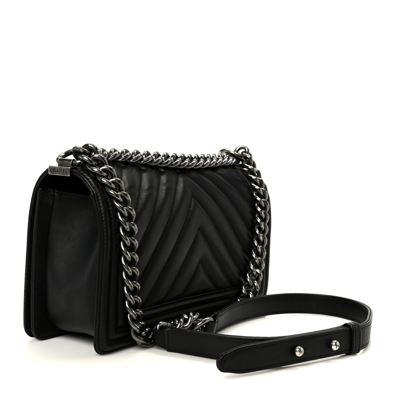 Lambskin Chevron Quilted Medium Boy Flap Black