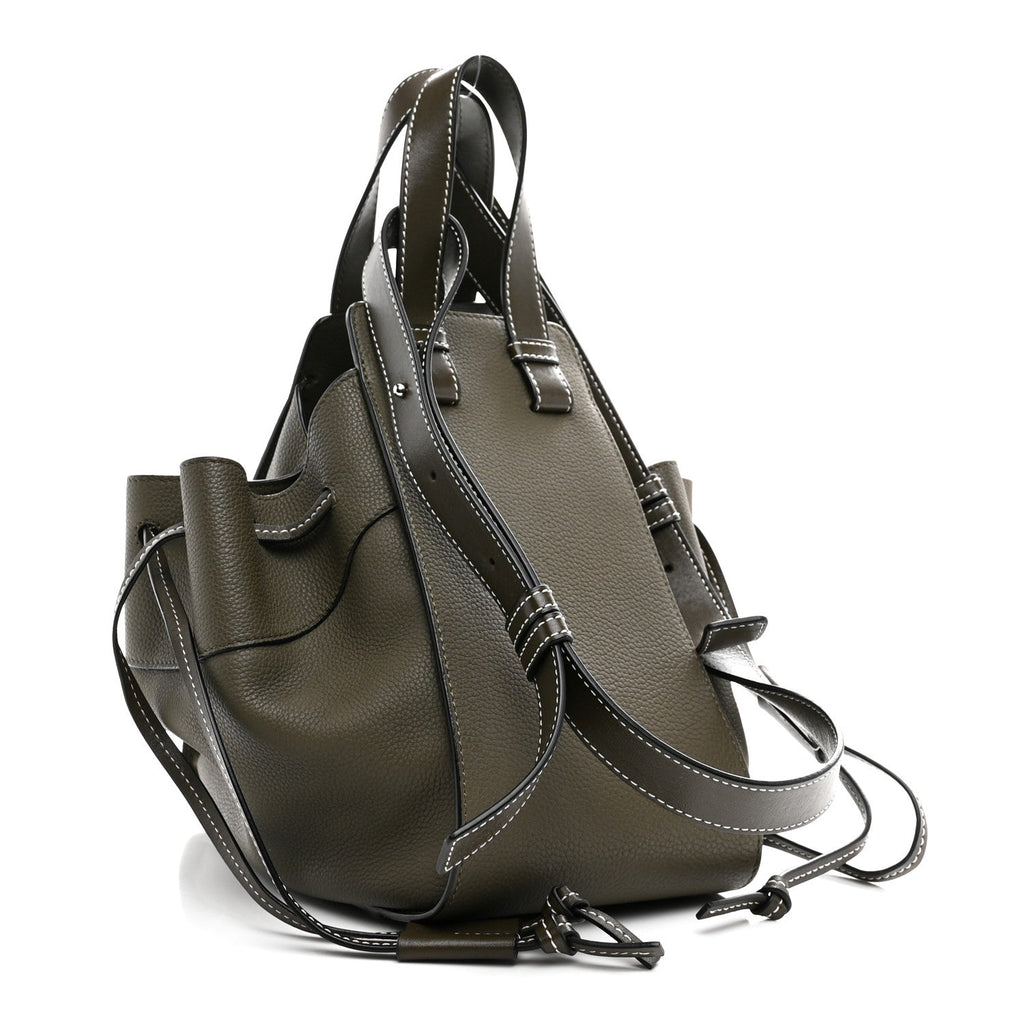 Soft Grained Calfskin Compact Hammock Shoulder Bag Khaki Green