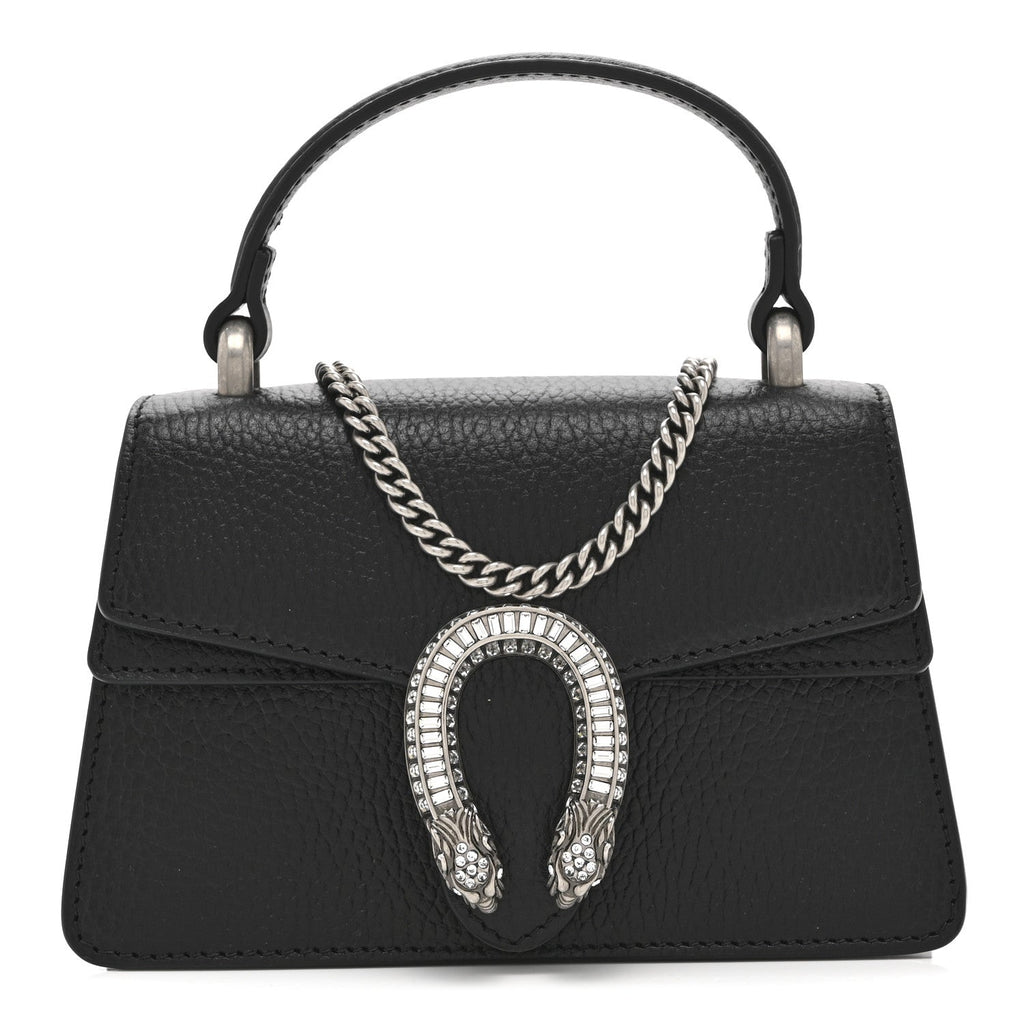 Dollar Calfskin Crystal Mini Dionysus Top Handle Bag Black Crystal