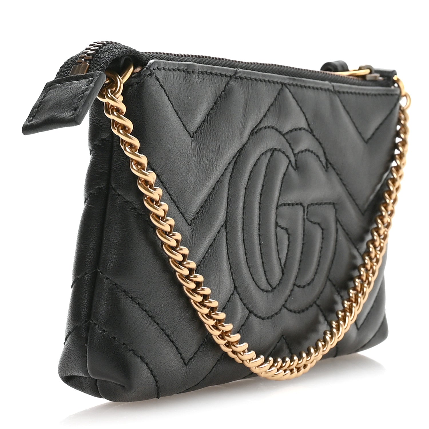 Calfskin Matelasse Mini GG Marmont Chain Bag Black