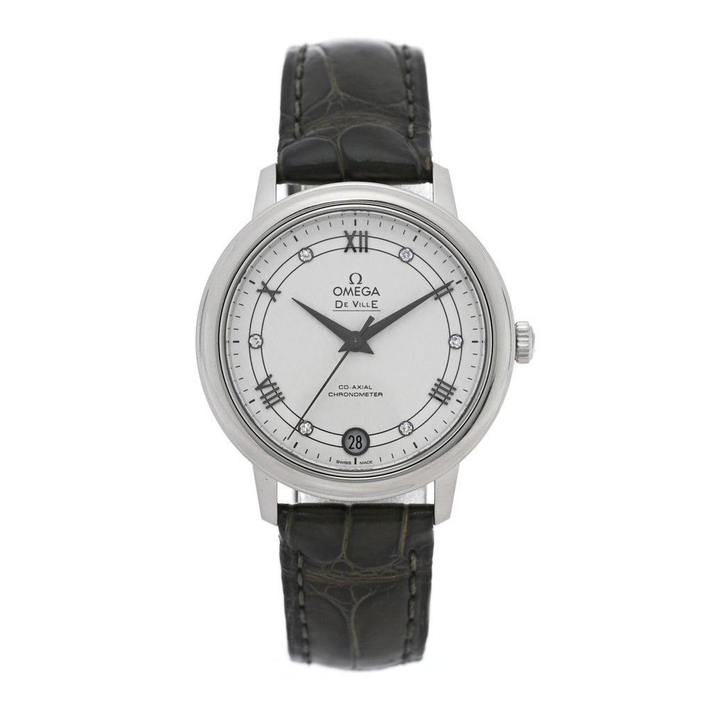 Stainless Steel Alligator Diamond 32.7mm De Ville Prestige Quartz Watch White 424.13.33.20.52.002