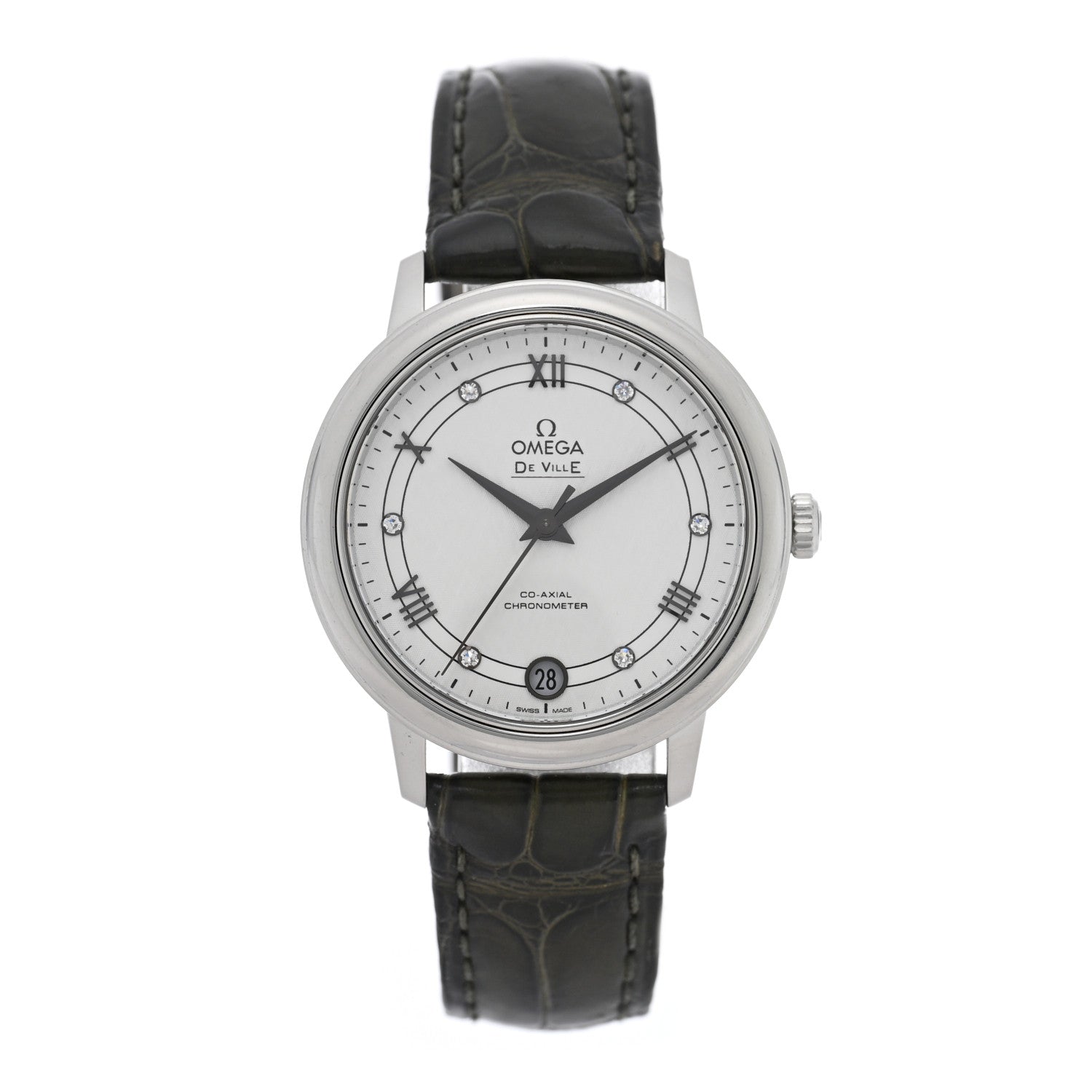 Stainless Steel Alligator Diamond 32.7mm De Ville Prestige Quartz Watch White 424.13.33.20.52.002