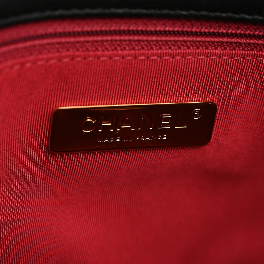 Shiny Goatskin Quilted Large Chanel 19 Flap Black