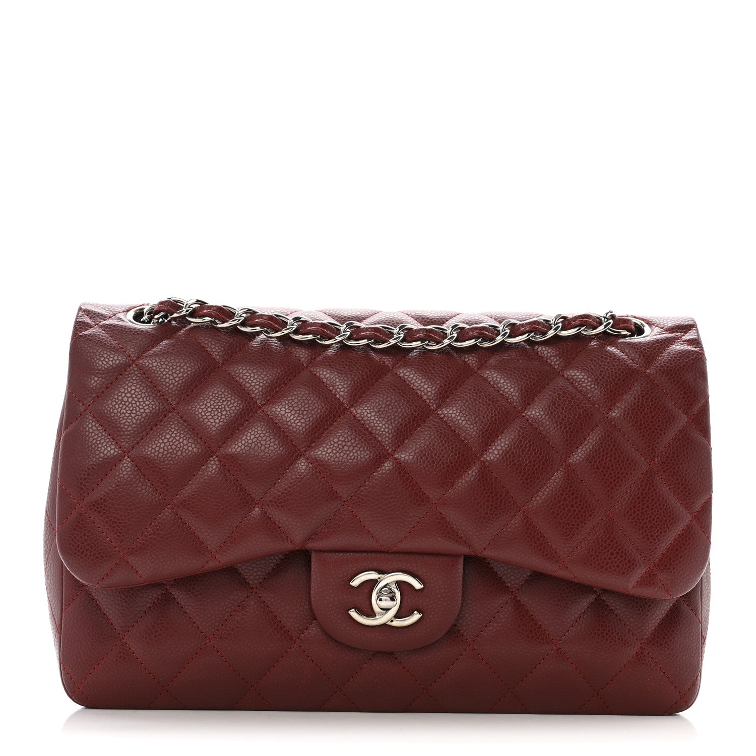 Caviar Quilted Jumbo Double Flap Dark Red