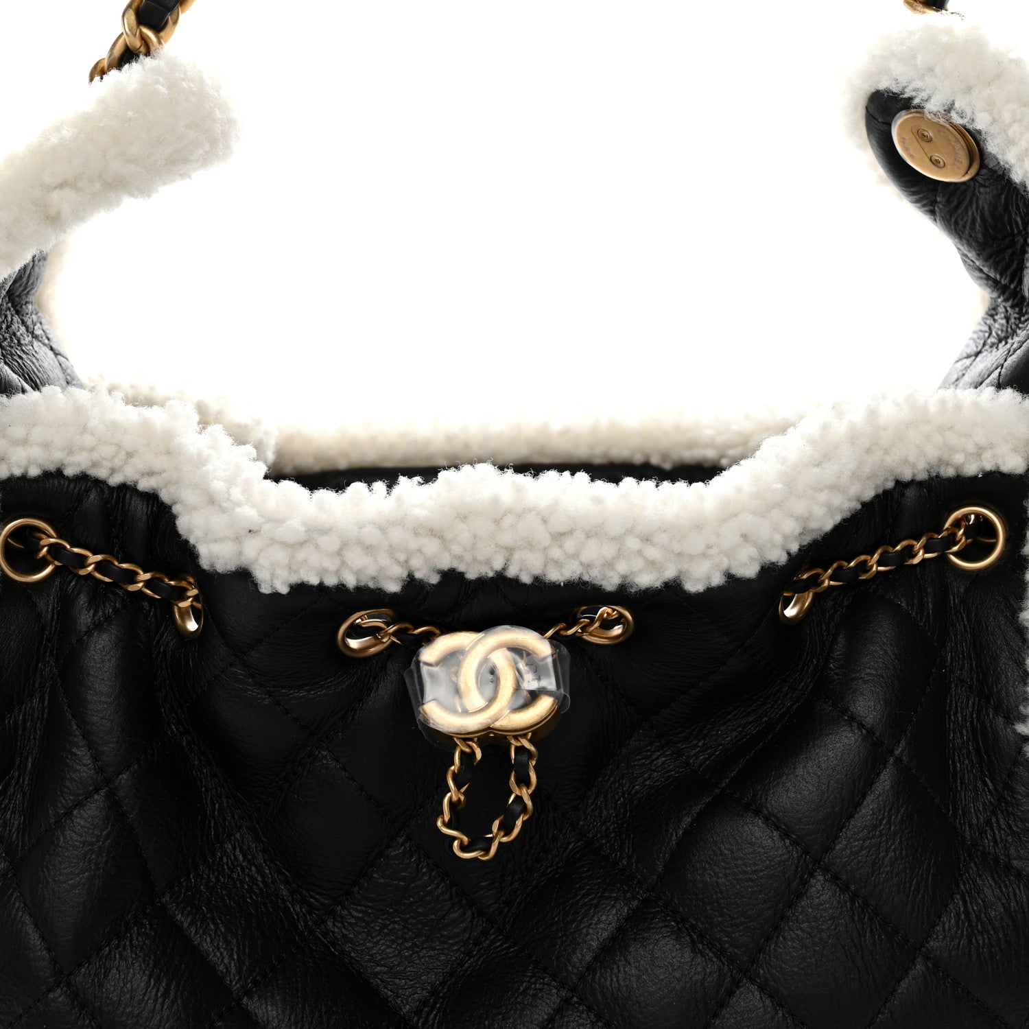 Crumpled Sheepskin Shearling Quilted Small Chanel 25 Handbag Black White