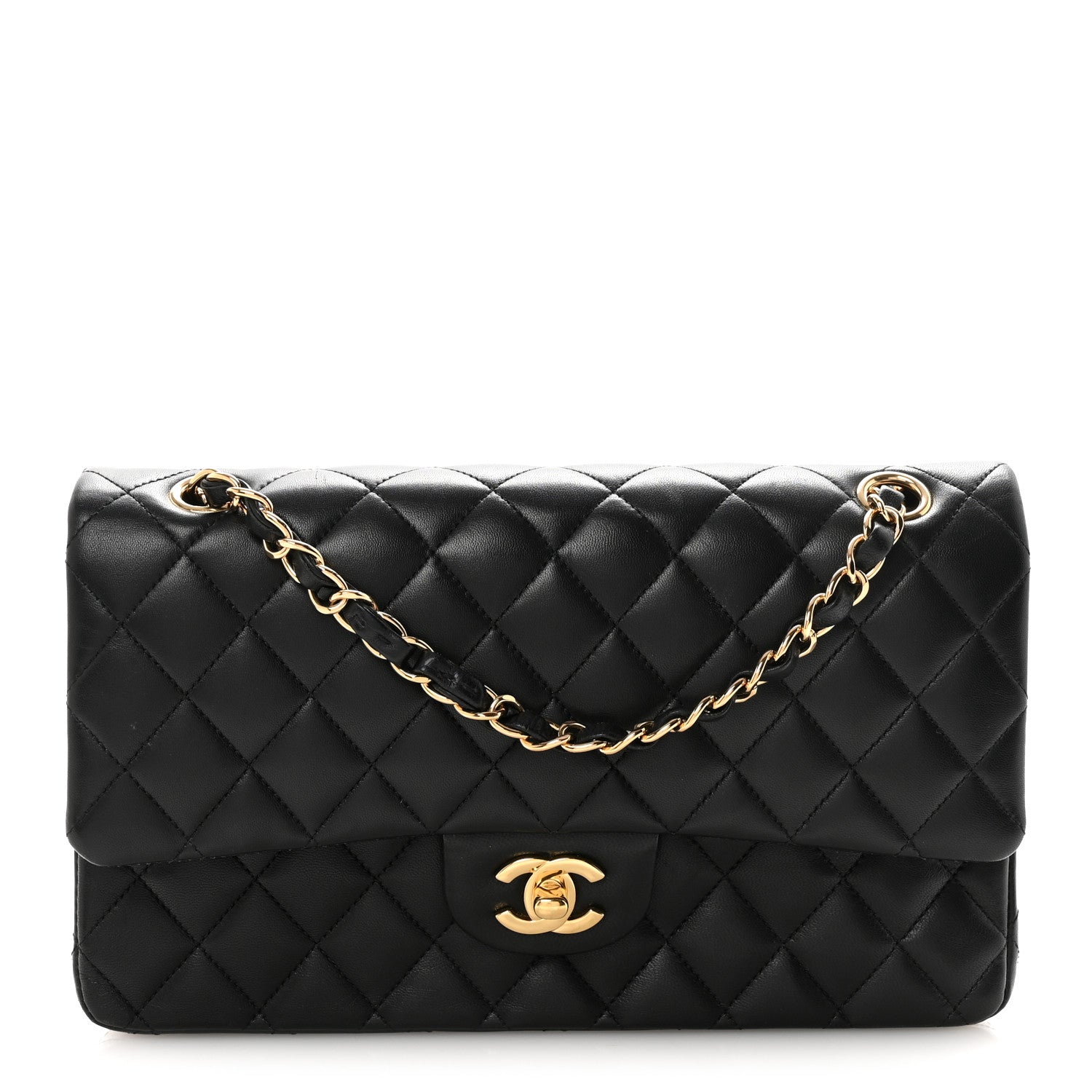 Lambskin Quilted Medium Double Flap Black