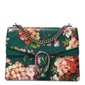 Calfskin Blooms Print Medium Dionysus Shoulder Bag Bright Emerald Multicolor