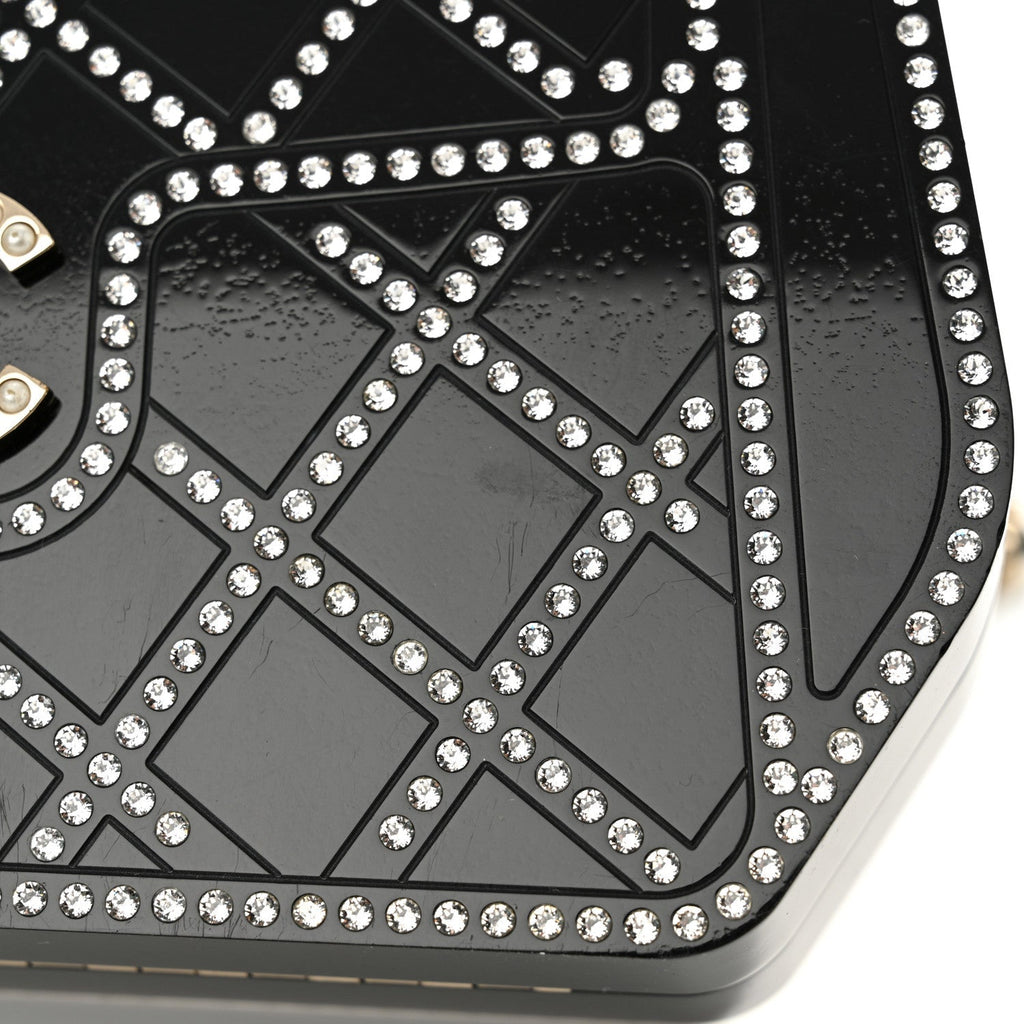 Plexiglass Crystal Quilted Minaudiere Clutch Black White