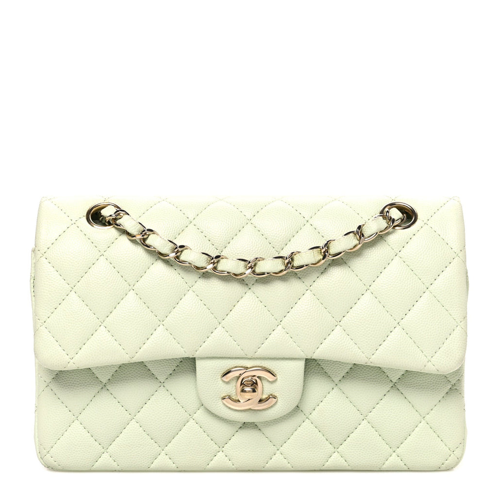 Caviar Quilted Small Double Flap Light Green
