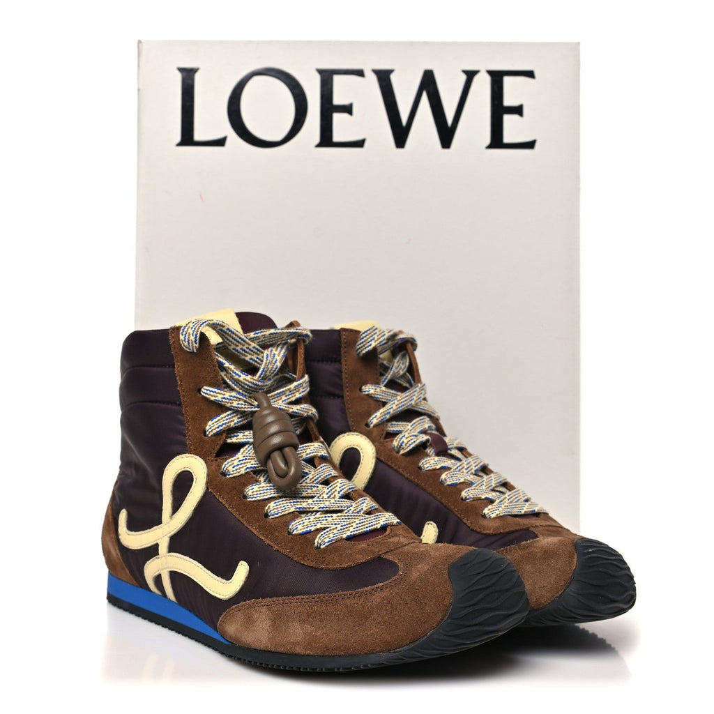Nylon Suede Flow Runner 2.0 High Top Sneakers 37 Brown Yellow Blue