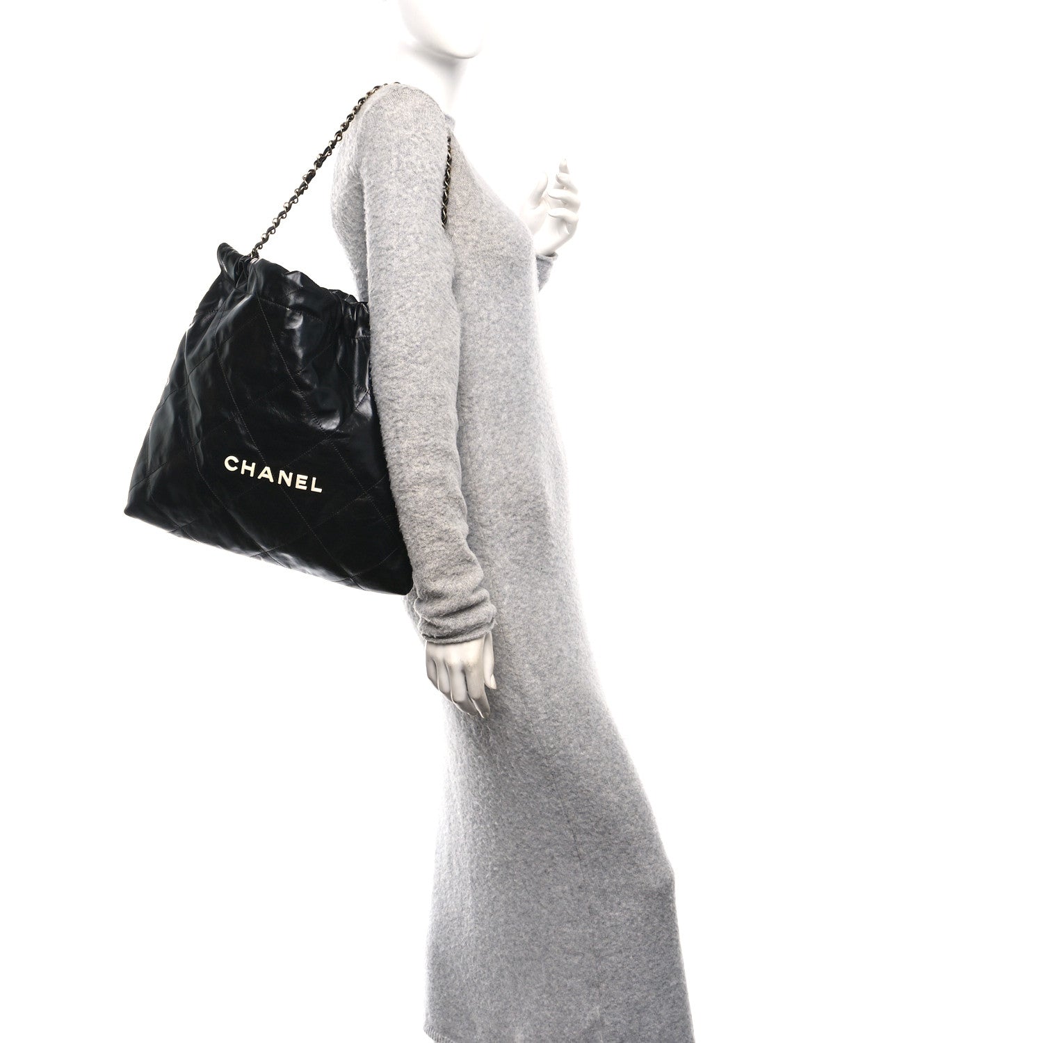 Shiny Calfskin Quilted Chanel 22 Black White