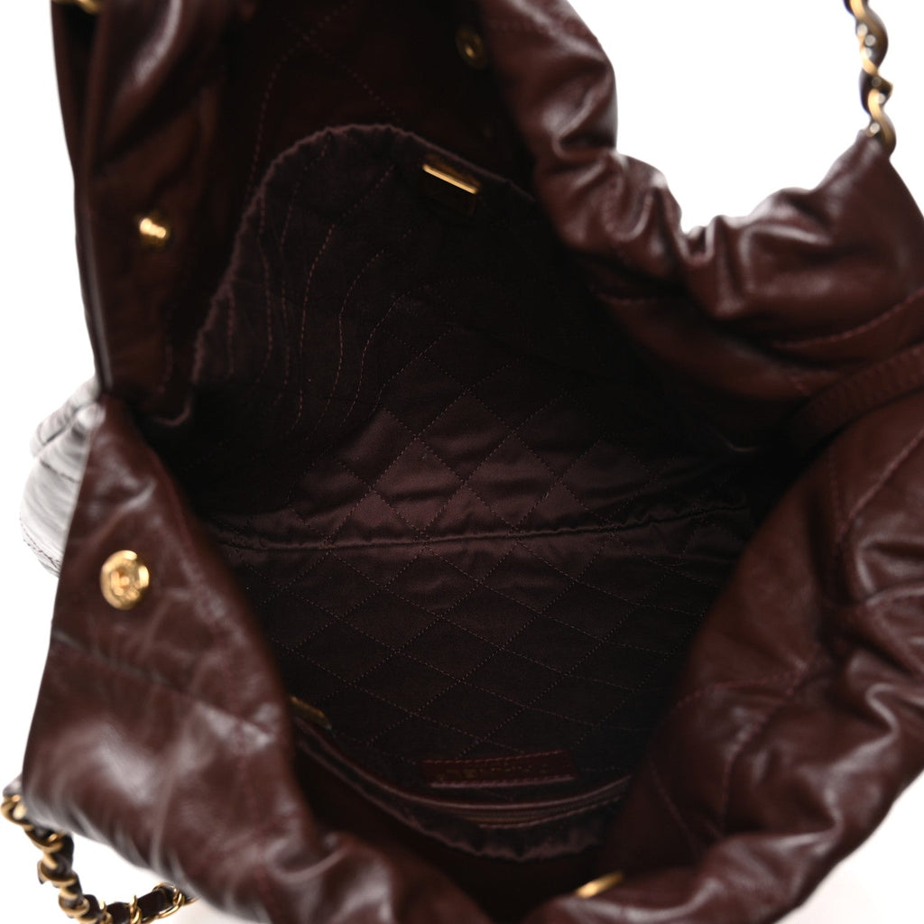 Shiny Calfskin Quilted Small Chanel 22 Dark Brown