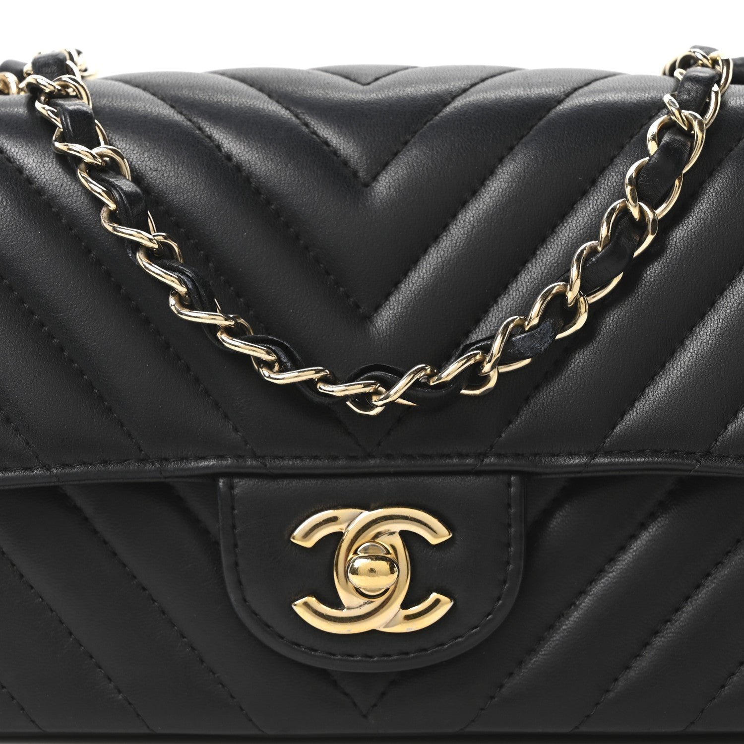 Lambskin Chevron Quilted Mini Rectangular Flap Black
