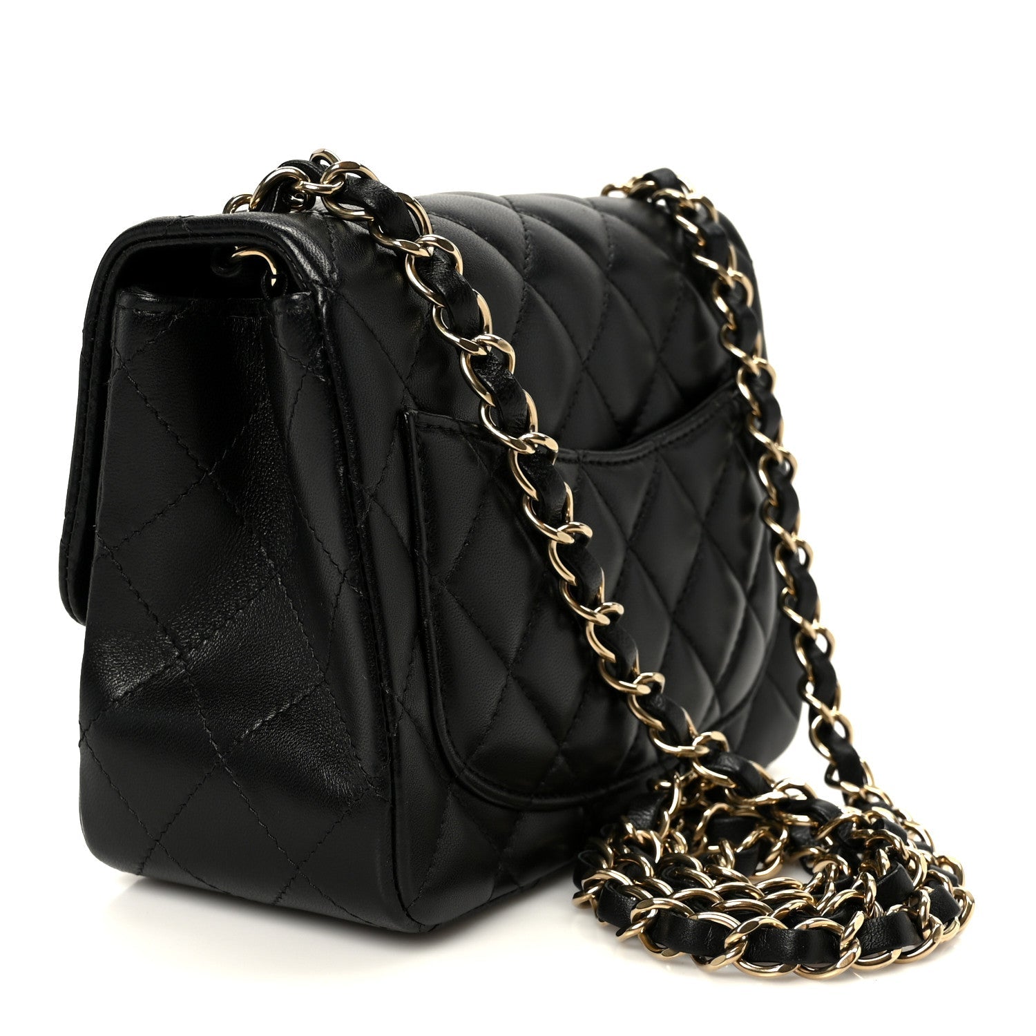 Lambskin Quilted Mini Square Flap Black