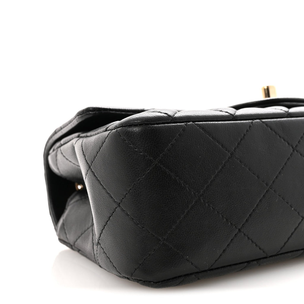 Lambskin Quilted Mini Rectangular Flap Black
