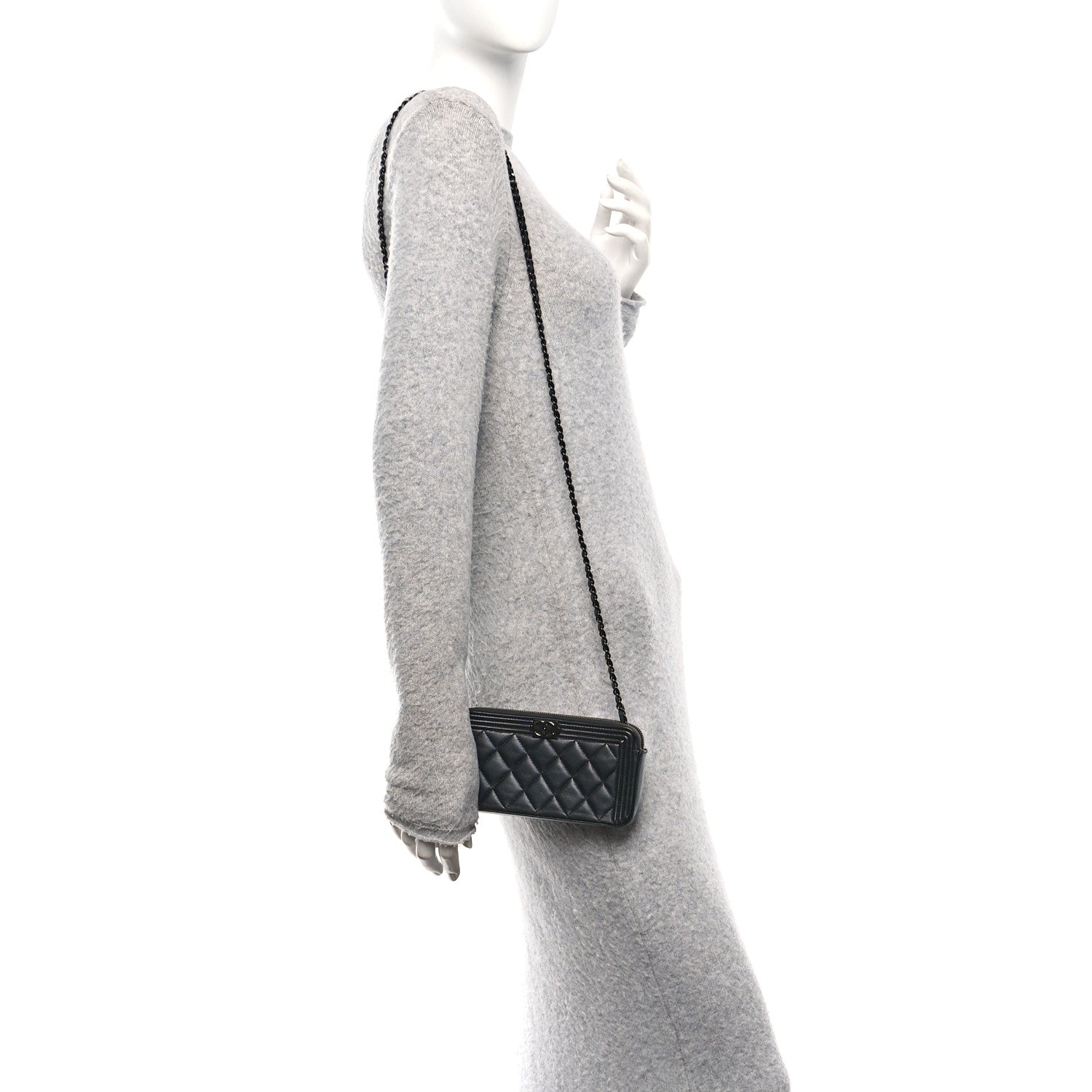 Lambskin Quilted Small Boy Clutch With Chain So Black