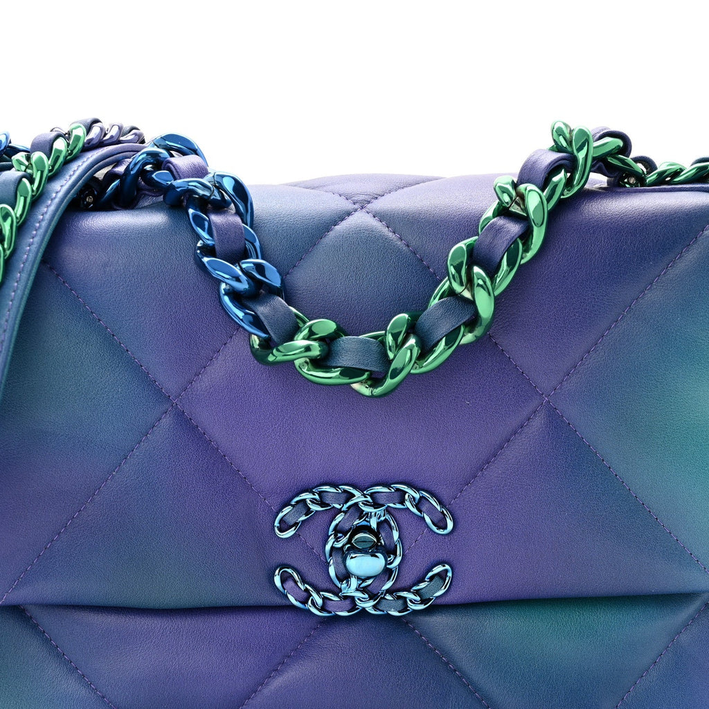 Tie Dye Calfskin Quilted Medium Chanel 19 Flap Blue Purple