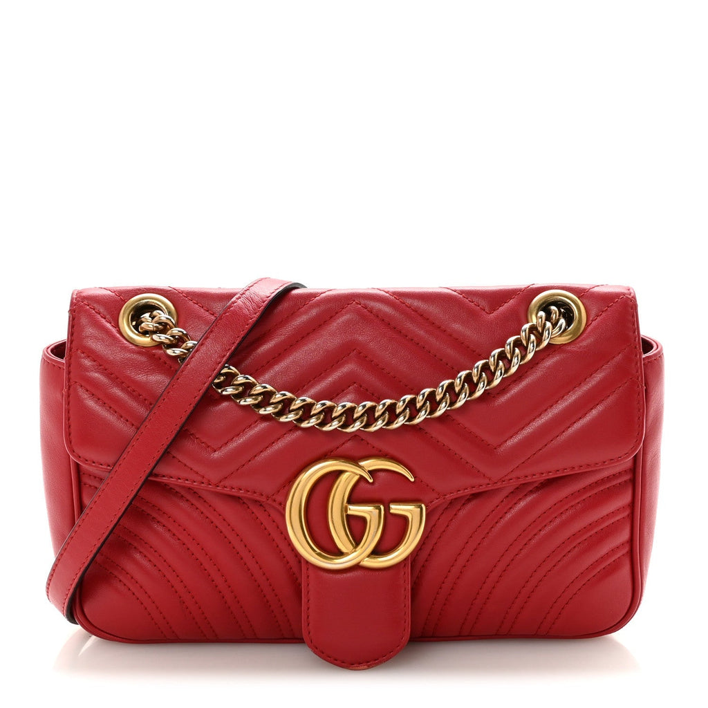 Calfskin Matelasse Small GG Marmont Shoulder Bag Hibiscus Red