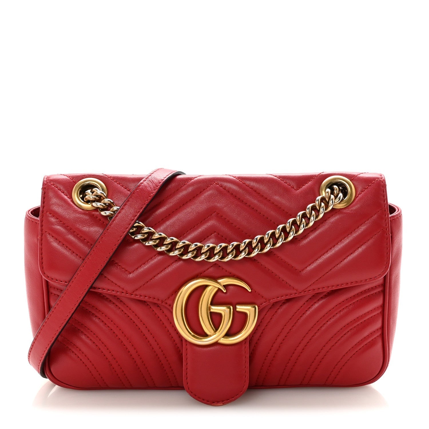 Calfskin Matelasse Small GG Marmont Shoulder Bag Hibiscus Red