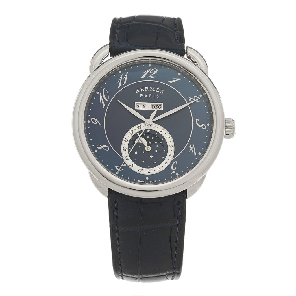Stainless Steel Alligator 43mm Arceau Grande Lune Automatic Watch Bleu Abysse