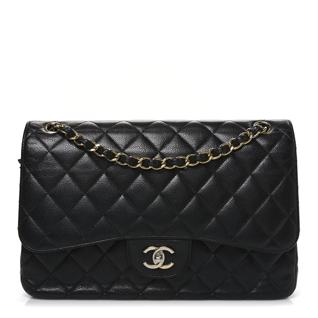 Caviar Quilted Jumbo Double Flap Black