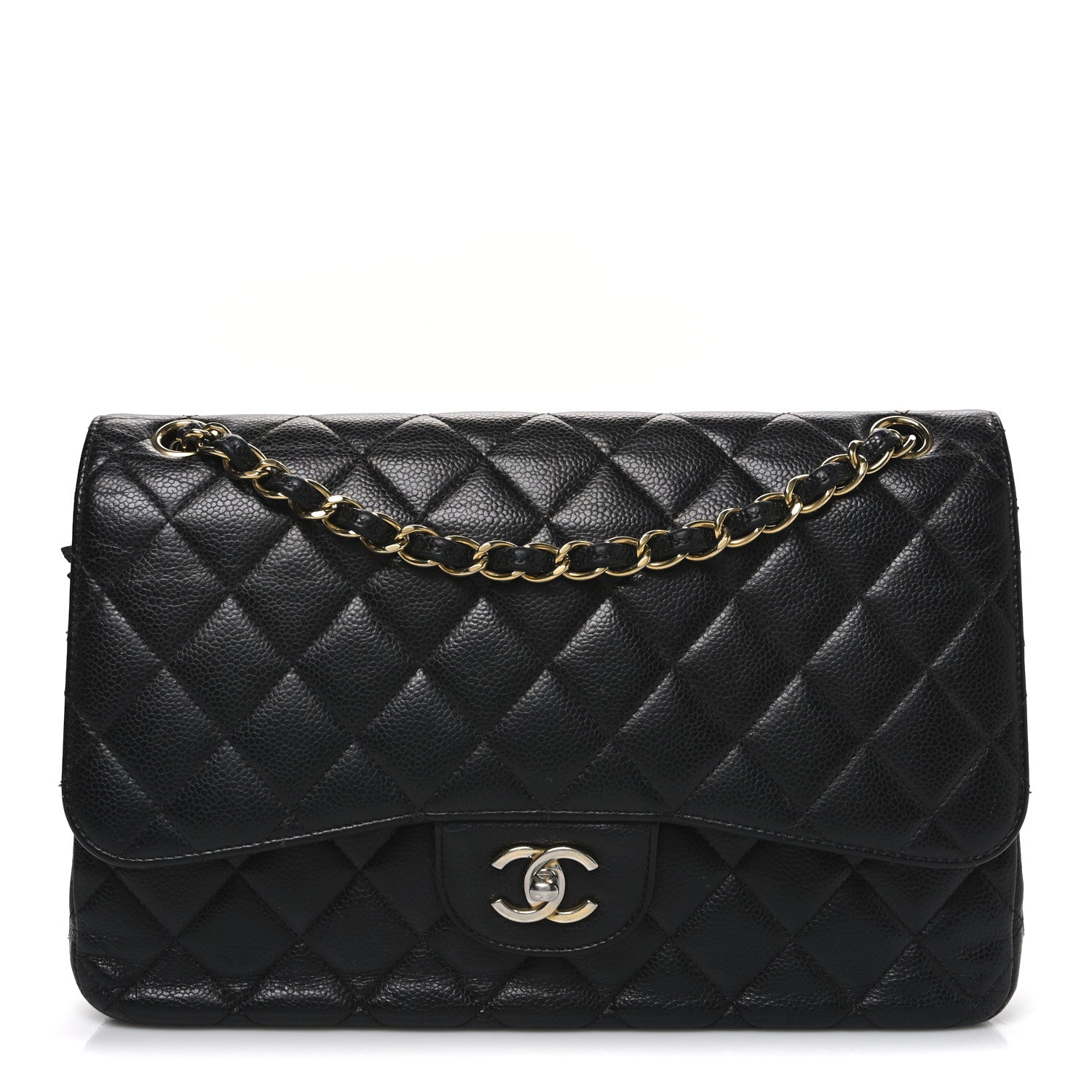 Caviar Quilted Jumbo Double Flap Black