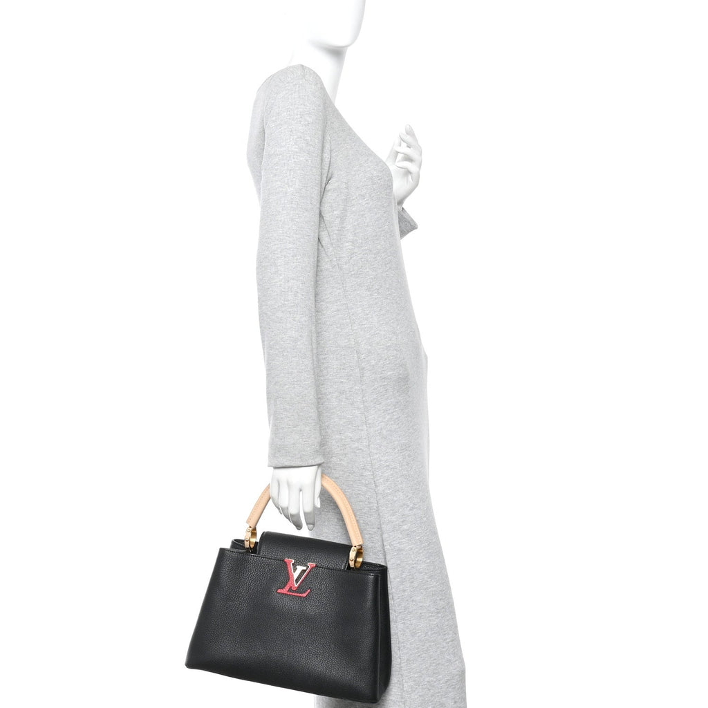 Taurillon Capucines MM Black Beige Red