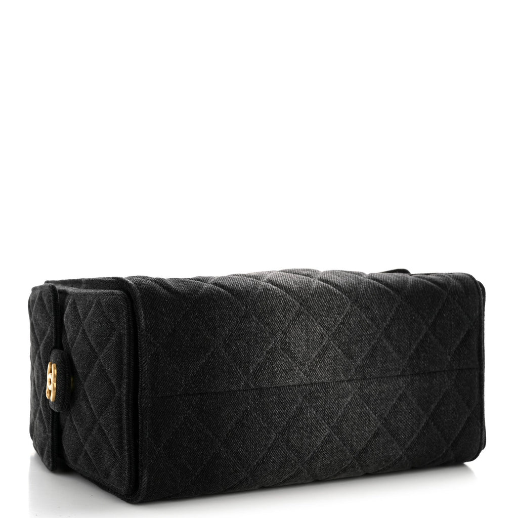 Washed Denim Quilted Small Chanel 25 Handbag Black
