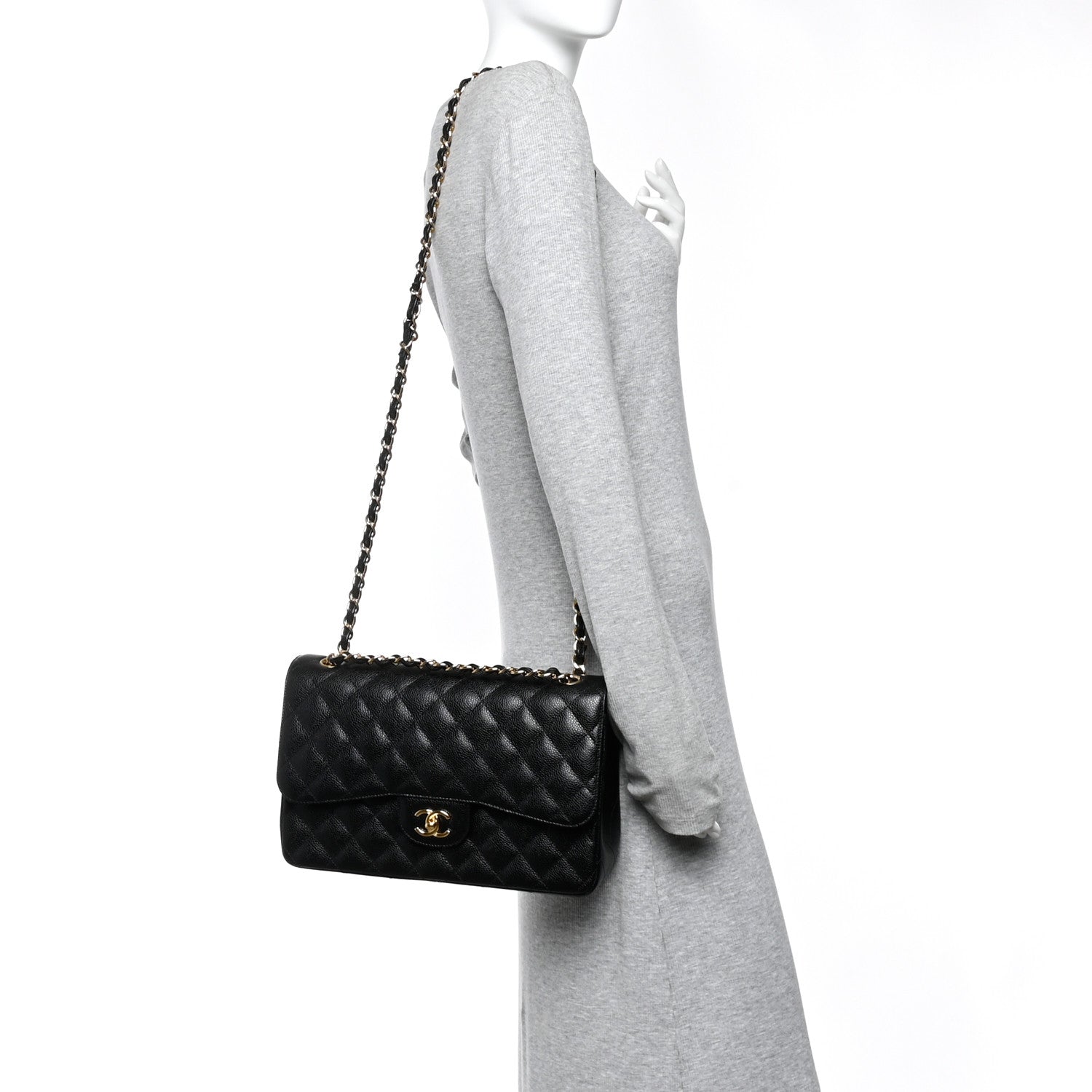 Caviar Quilted Jumbo Double Flap Black