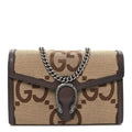 Monogram Jumbo GG Textured Dollar Calfskin Mini Dionysus Chain Wallet Camel Ebony New Acero