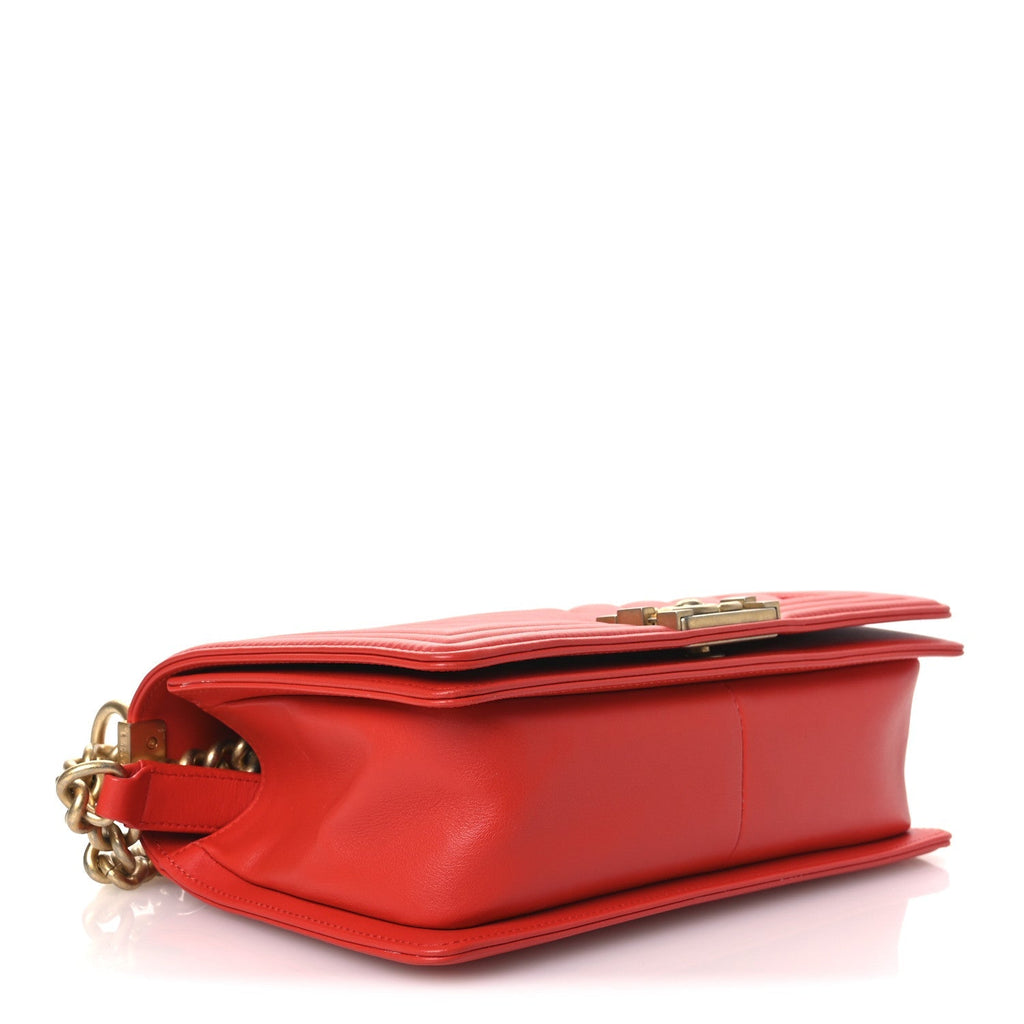 Calfskin Chevron Quilted Medium Boy Flap Red