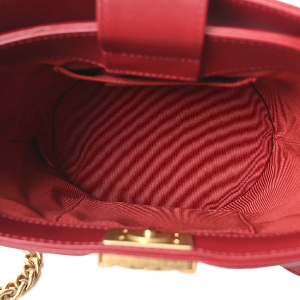 Calfskin Quilted Boy Bucket Bag Red