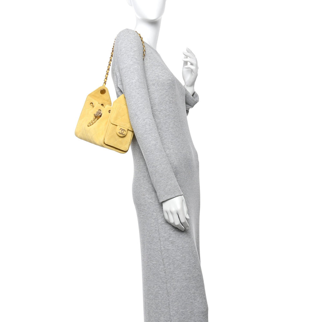 Suede Quilted Mini Chanel 25 Handbag Yellow
