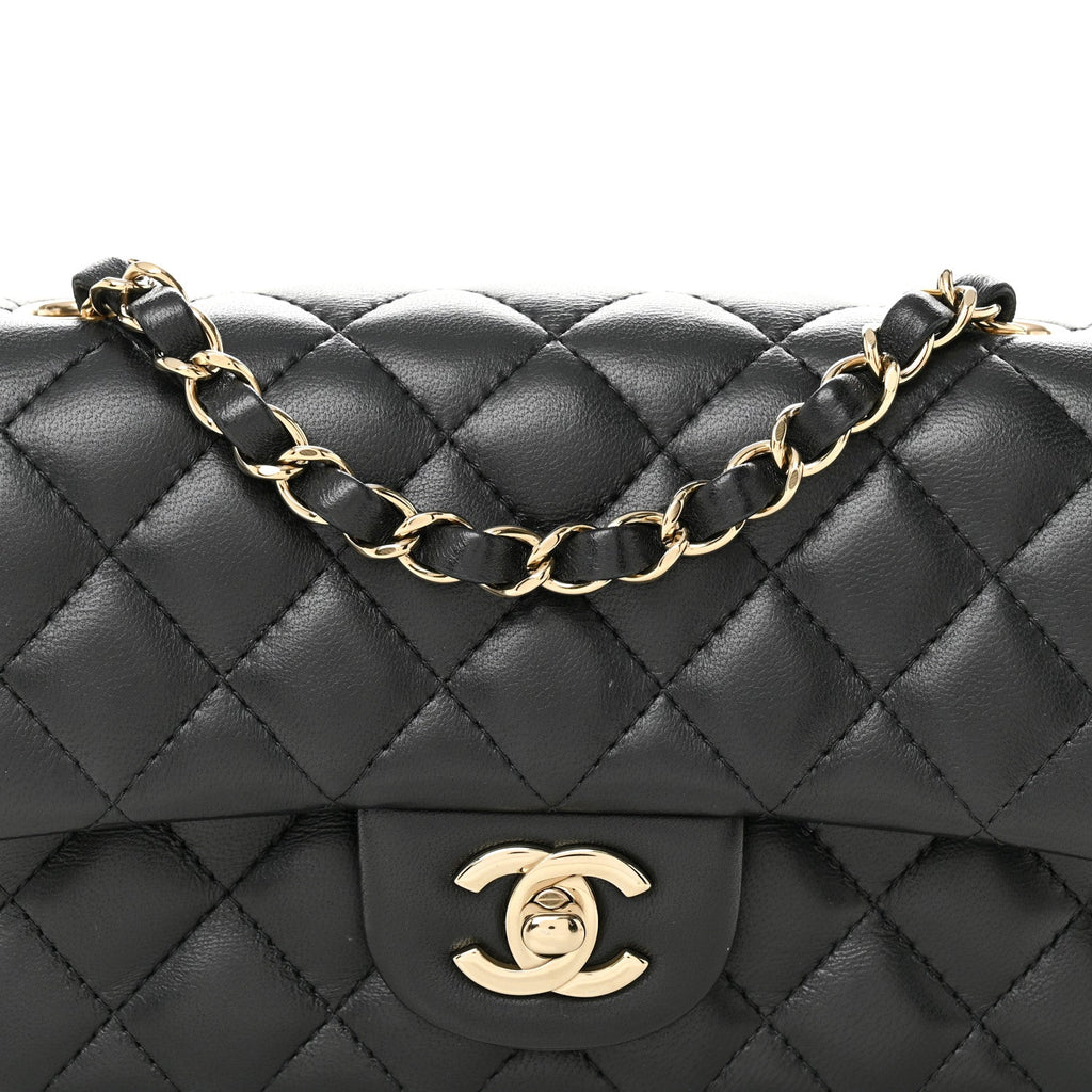 Lambskin Quilted Mini Rectangular Flap Black
