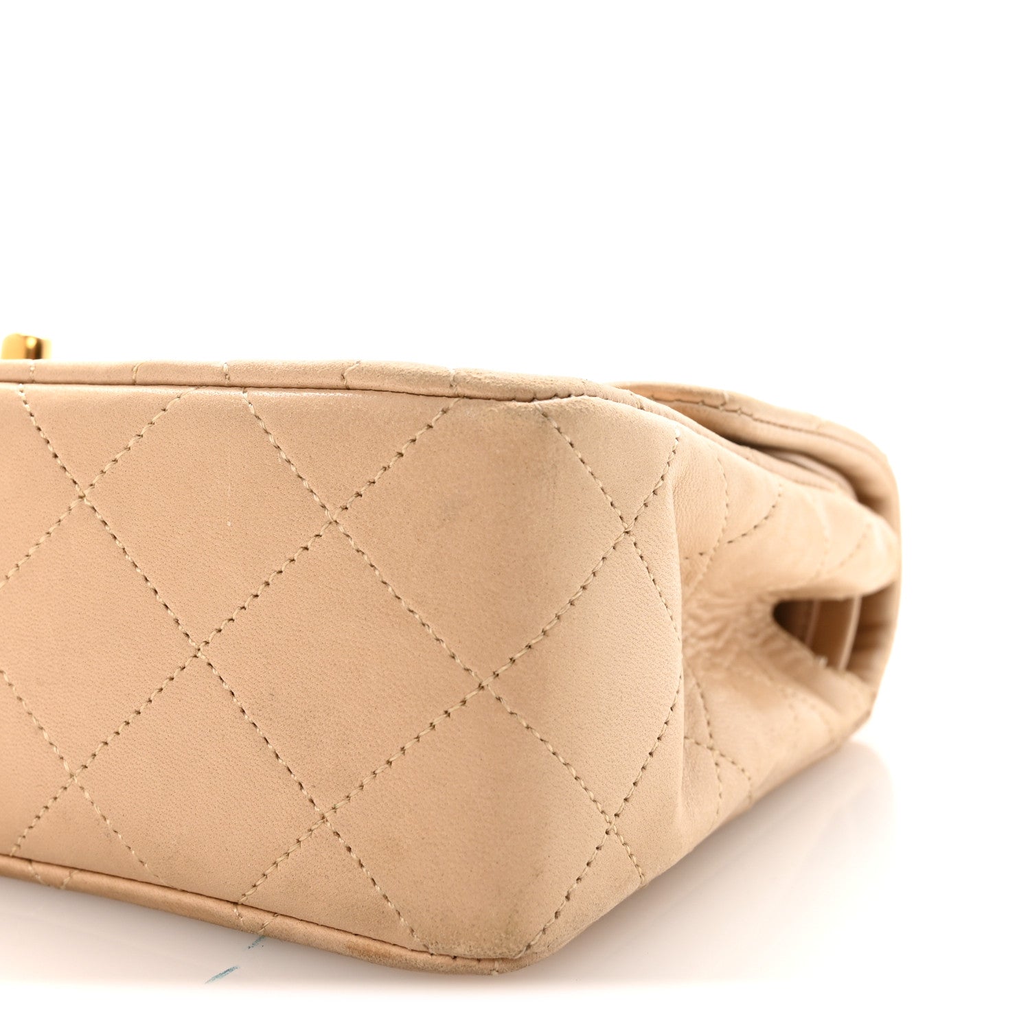Lambskin Quilted Small Double Flap Beige