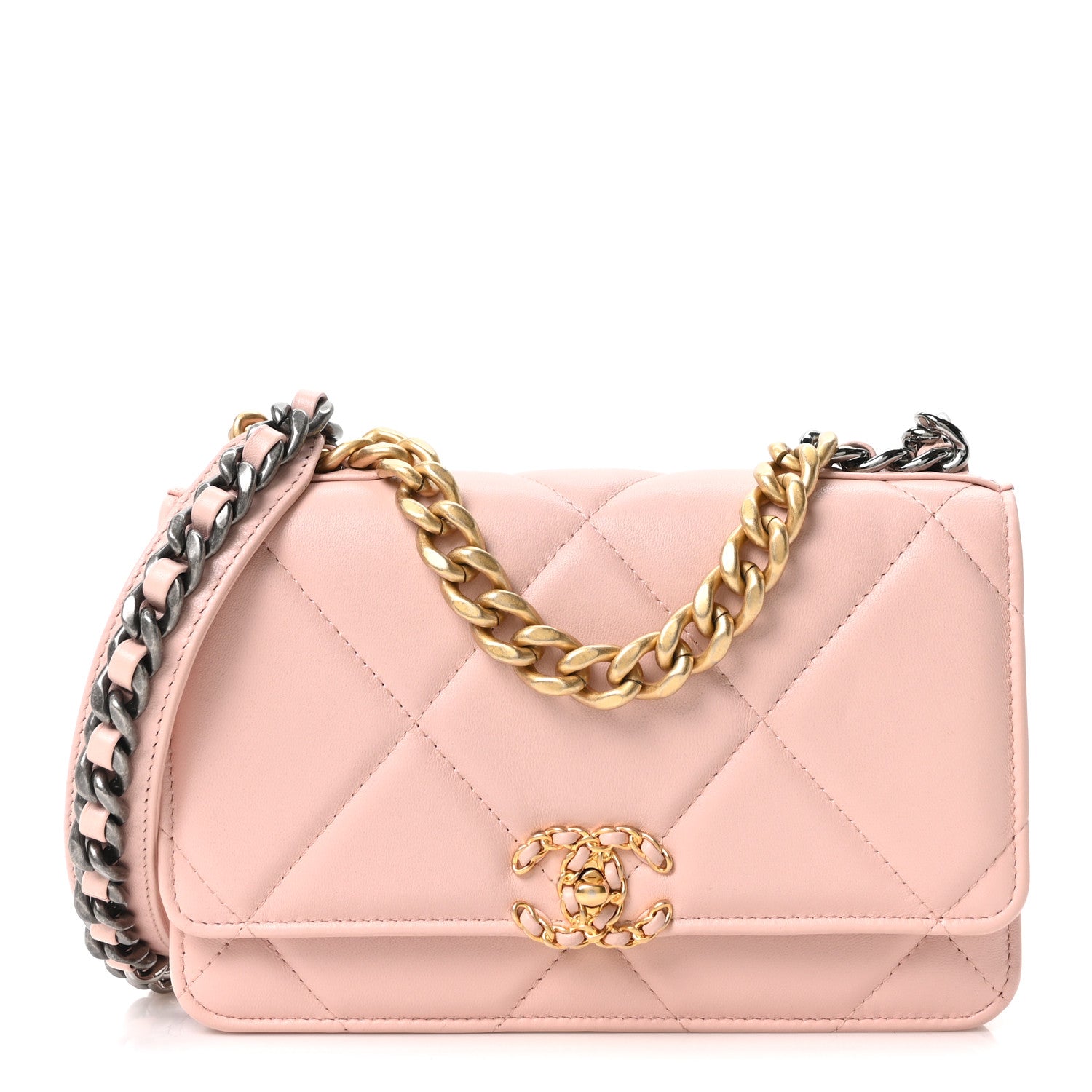 Lambskin Quilted Chanel 19 Wallet On Chain WOC Light Pink