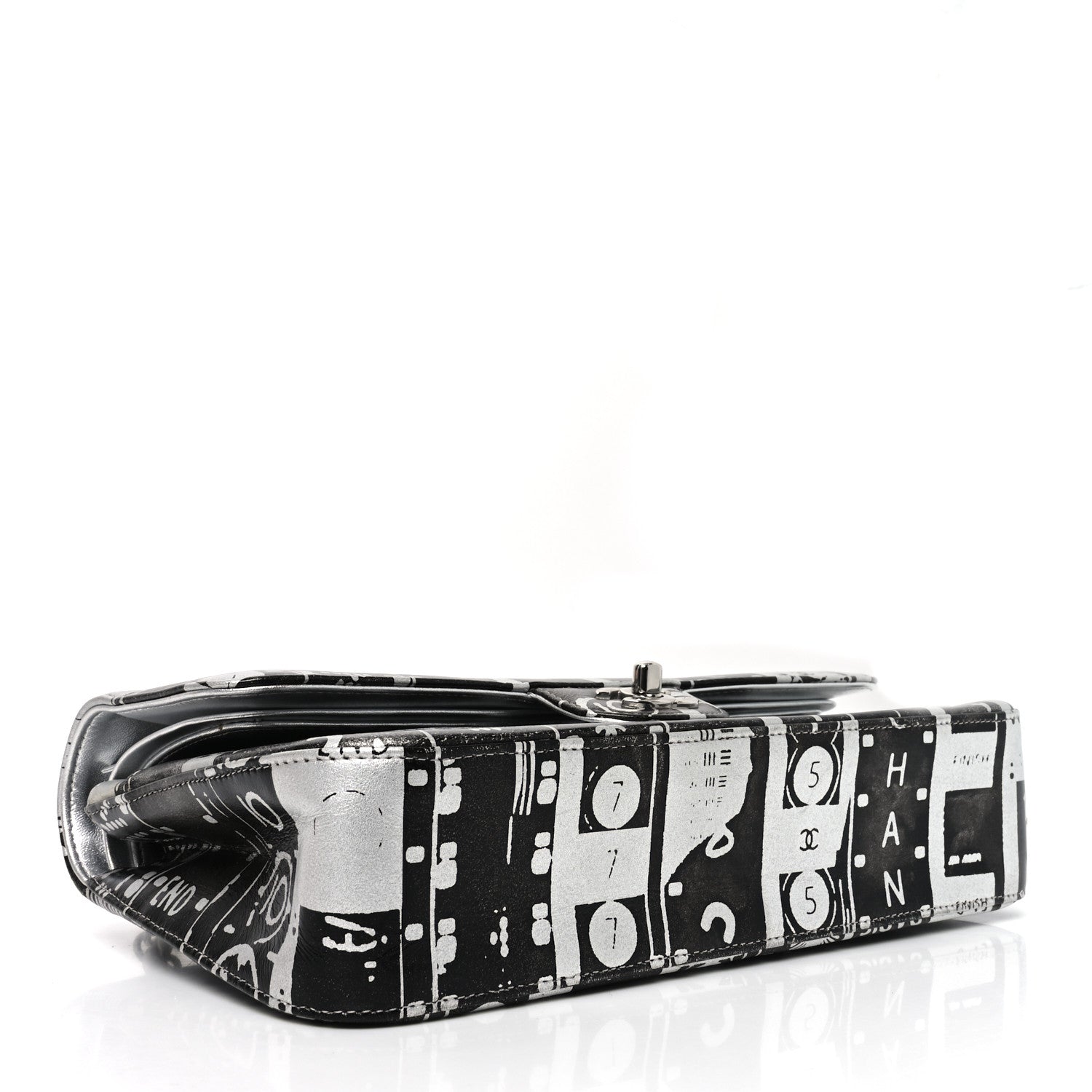 Lambskin Graffiti Printed Medium Double Flap Black Silver